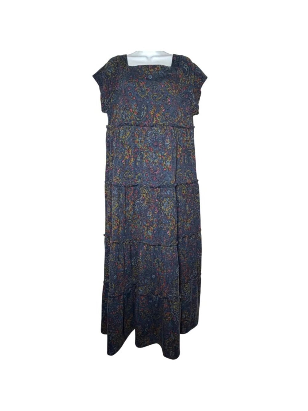 Natural Life Berkley Maxi Dress Womens Medium Blue Paisley Tiered Boho NWT